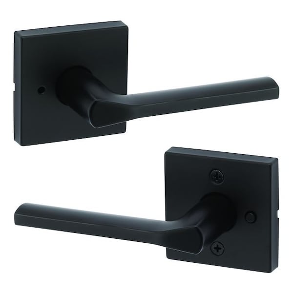 Lisbon Lever with Square Rose Privacy Door Lock with 6AL Latch and RCS Strike Matte Black Finish